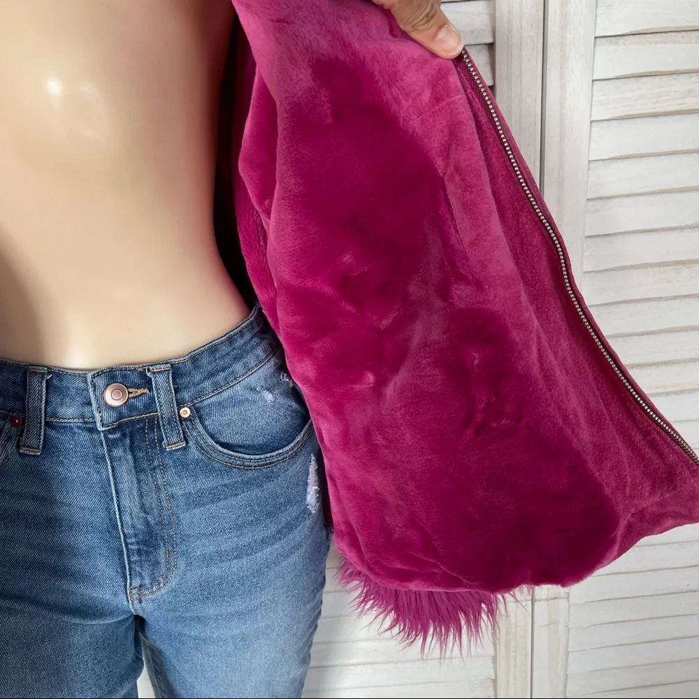 WILSONS LEATHER MAXIMA 90s PINK LEATHER W/ FAUX FUR TRIM COAT - Picture 9 of 14